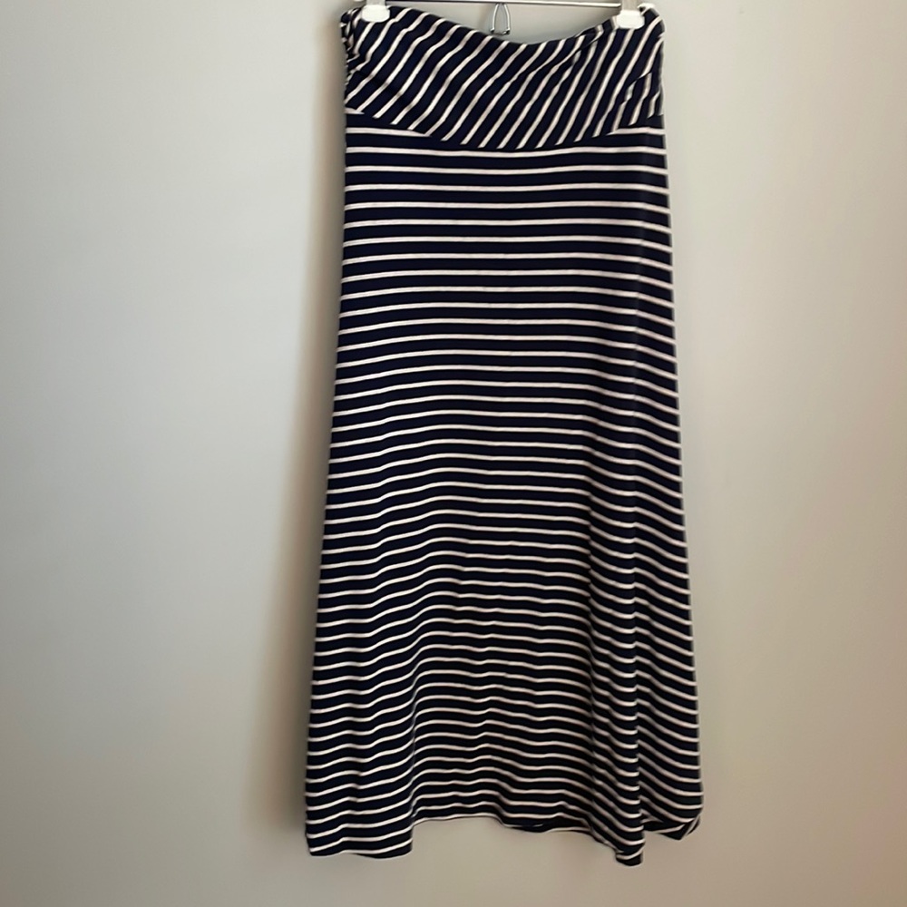 Hazel Navy and White Striped Maxi Skirt